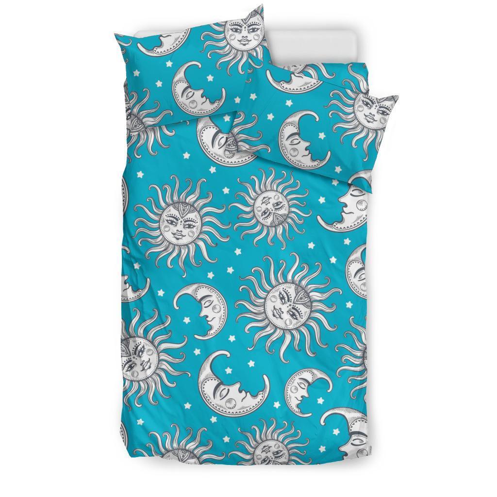 Sun Moon Blue Pattern Print Duvet Cover Bedding Set-grizzshop