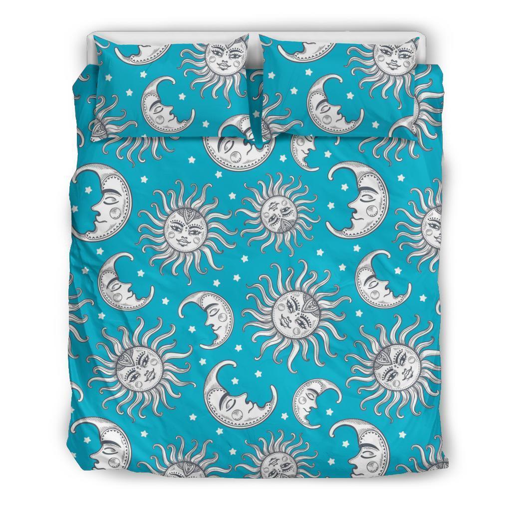 Sun Moon Blue Pattern Print Duvet Cover Bedding Set-grizzshop