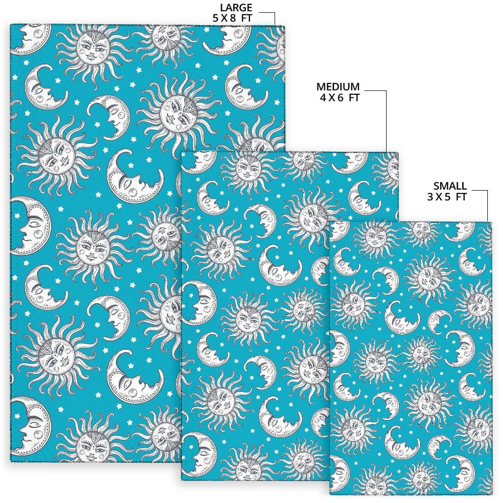Sun Moon Blue Pattern Print Floor Mat-grizzshop