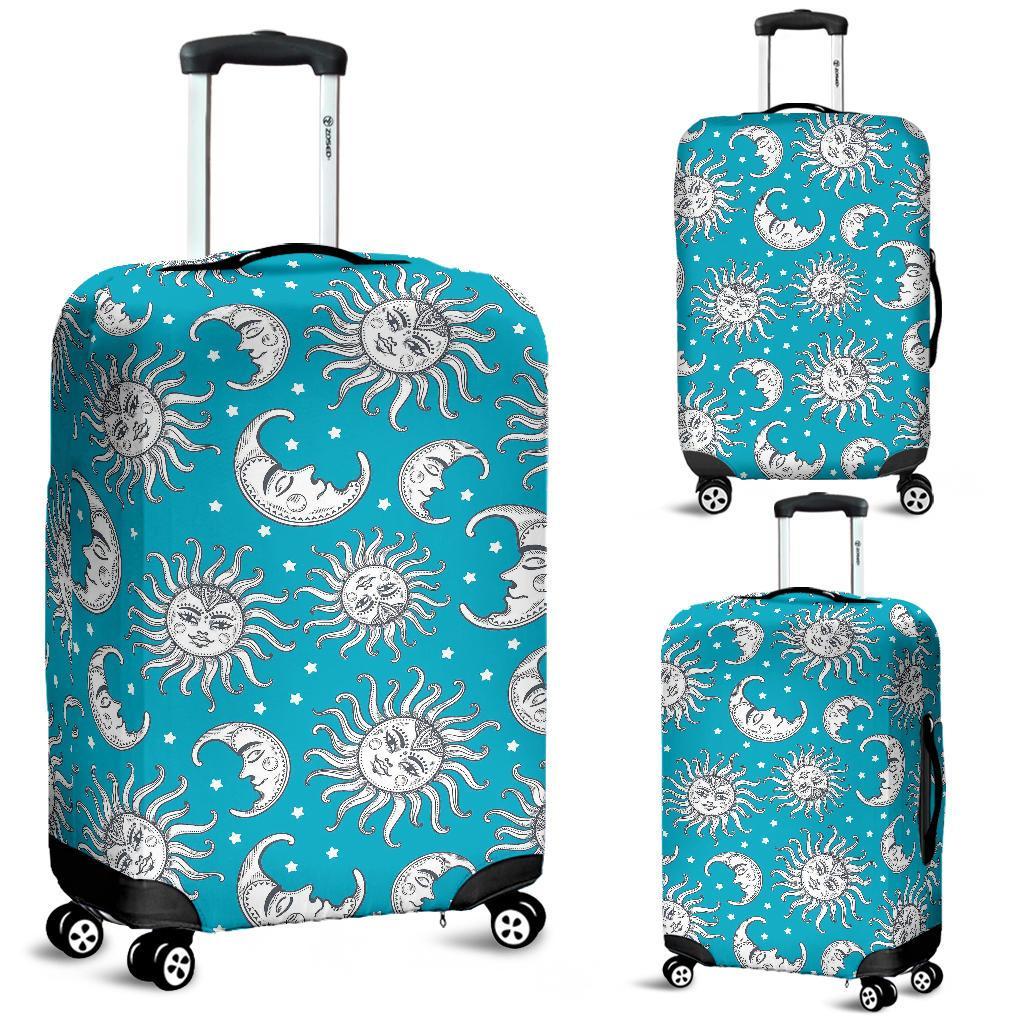 Sun Moon Blue Pattern Print Luggage Cover Protector-grizzshop