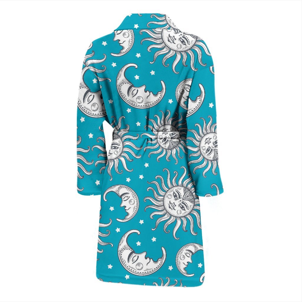 Sun Moon Blue Pattern Print Men Long Robe-grizzshop