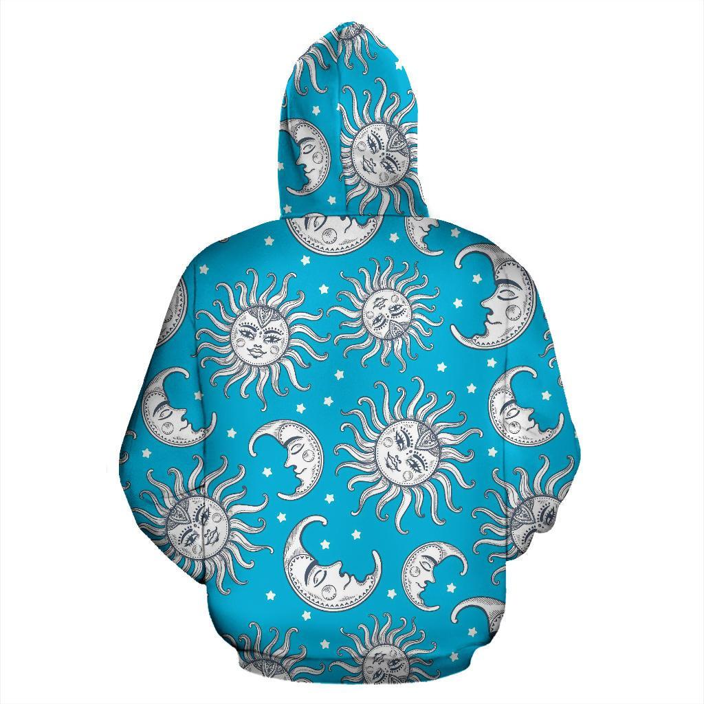 Sun Moon Blue Pattern Print Men Women Pullover Hoodie-grizzshop