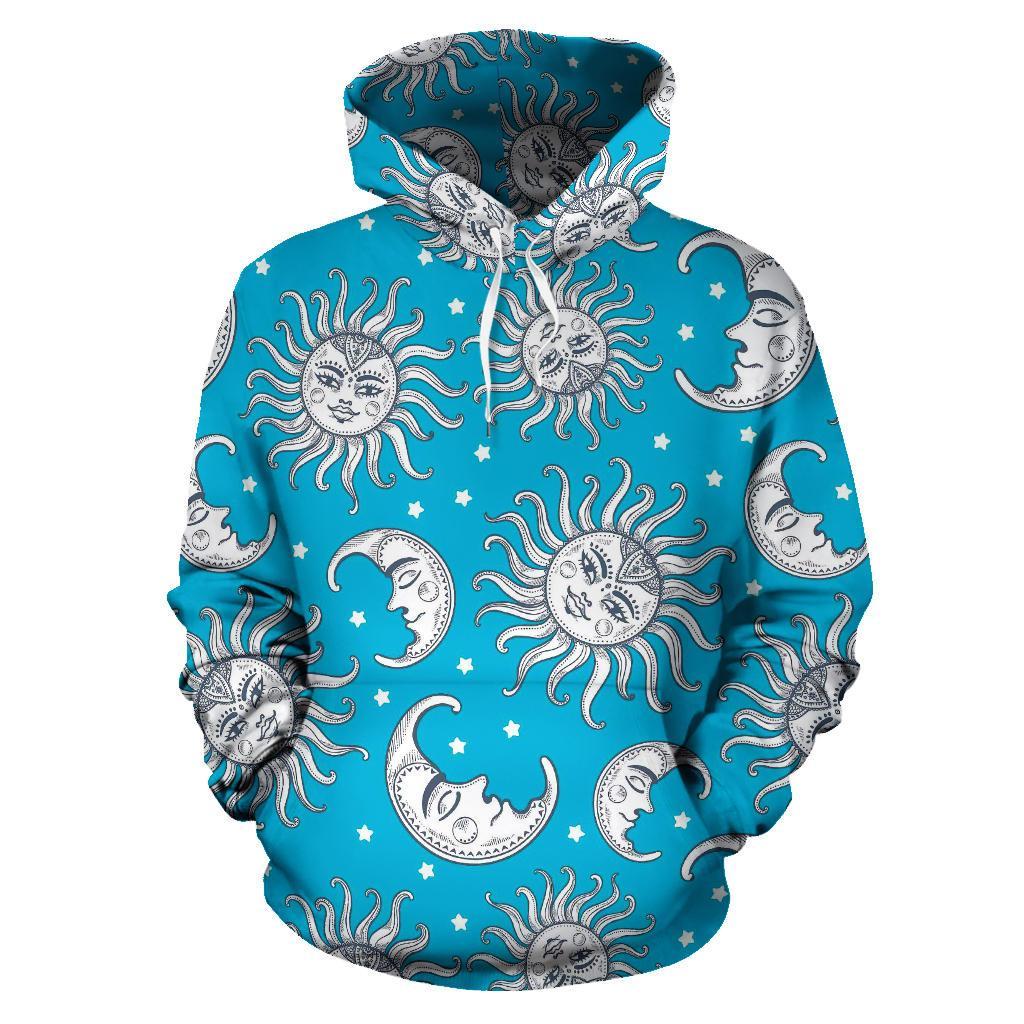 Sun Moon Blue Pattern Print Men Women Pullover Hoodie-grizzshop