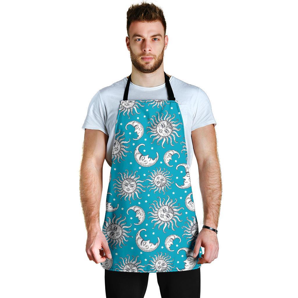 Sun Moon Blue Pattern Print Men's Apron-grizzshop