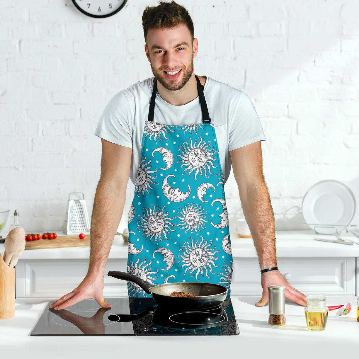 Sun Moon Blue Pattern Print Men's Apron-grizzshop