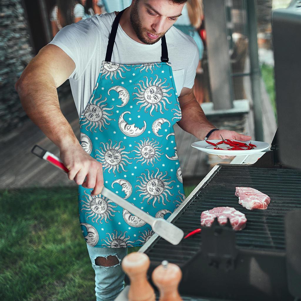 Sun Moon Blue Pattern Print Men's Apron-grizzshop