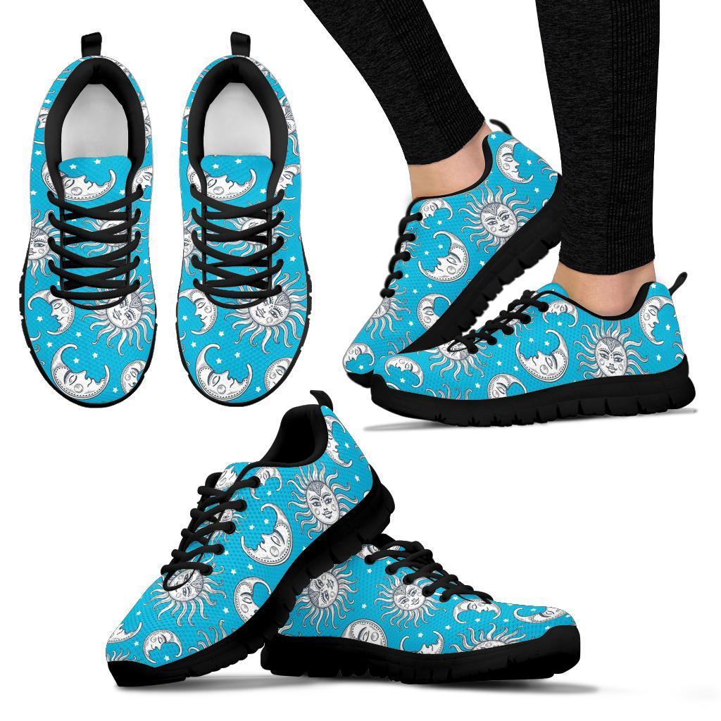 Sun Moon Blue Pattern Print Sneaker Shoes For Men Women-grizzshop