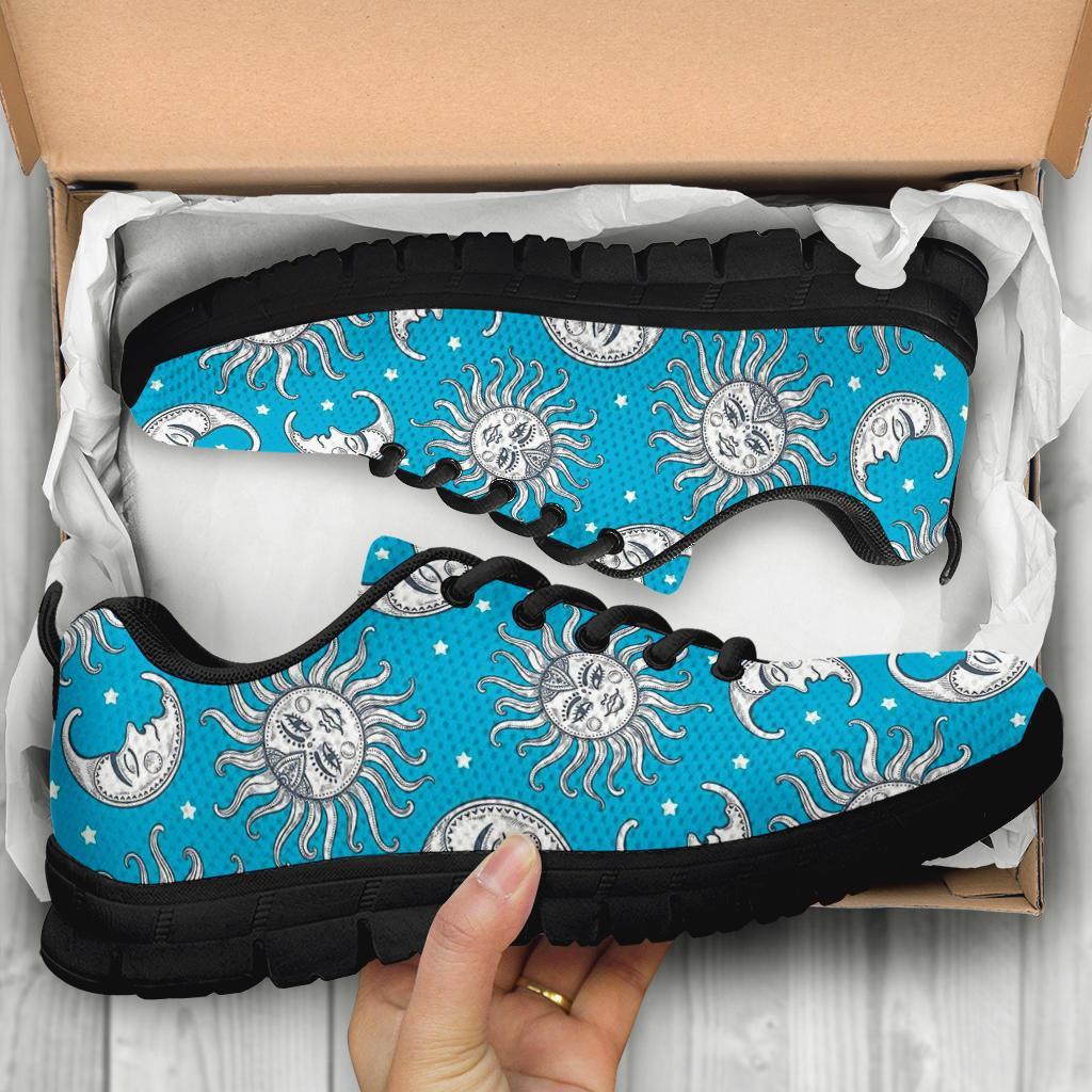 Sun Moon Blue Pattern Print Sneaker Shoes For Men Women-grizzshop