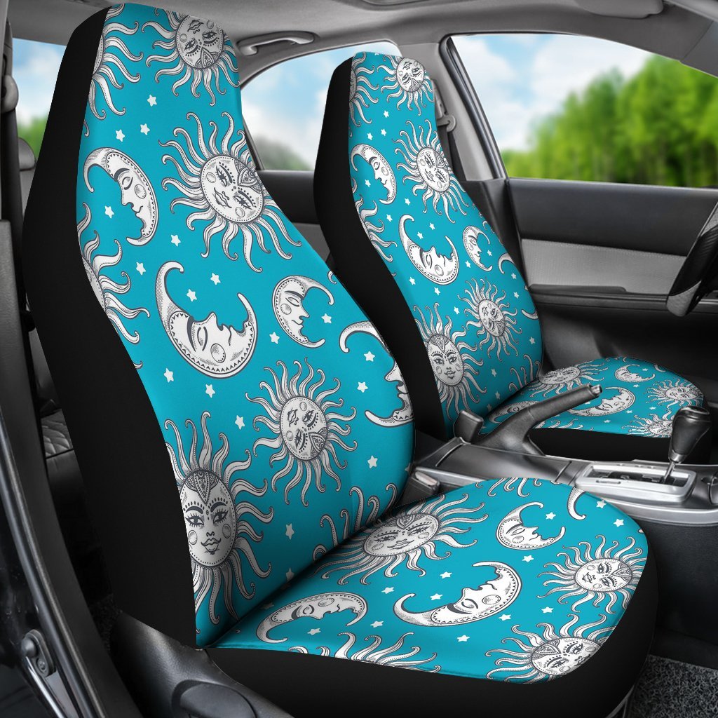 Sun Moon Blue Pattern Print Universal Fit Car Seat Covers-grizzshop