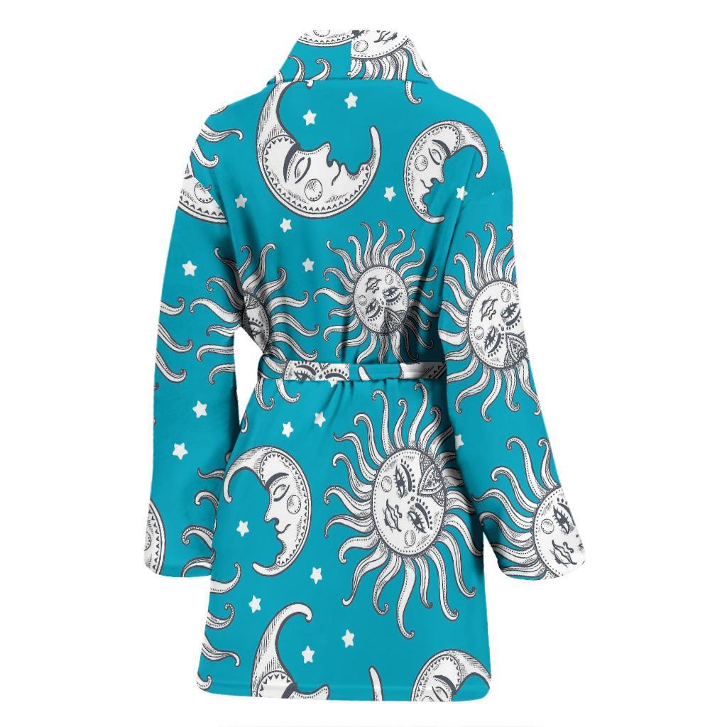 Sun Moon Blue Pattern Print Women Long Robe-grizzshop