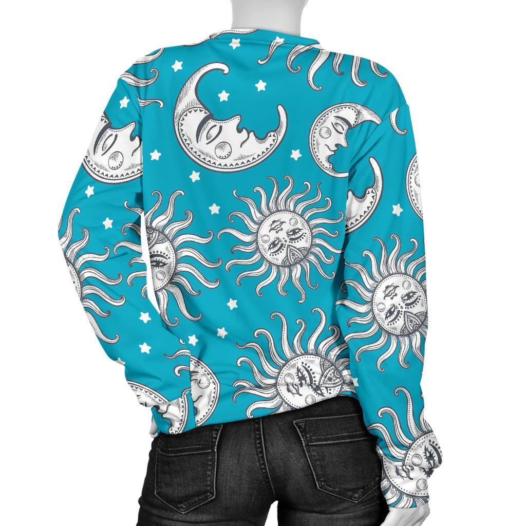 Sun Moon Blue Pattern Print Women's Sweatshirt-grizzshop