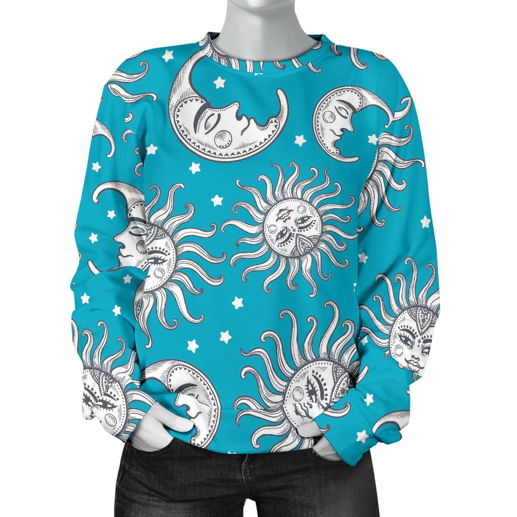 Sun Moon Blue Pattern Print Women's Sweatshirt-grizzshop