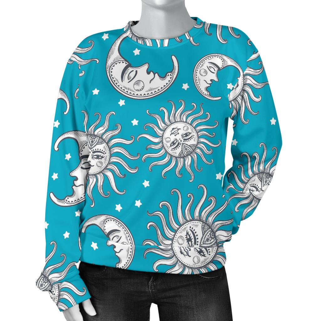 Sun Moon Blue Pattern Print Women's Sweatshirt-grizzshop