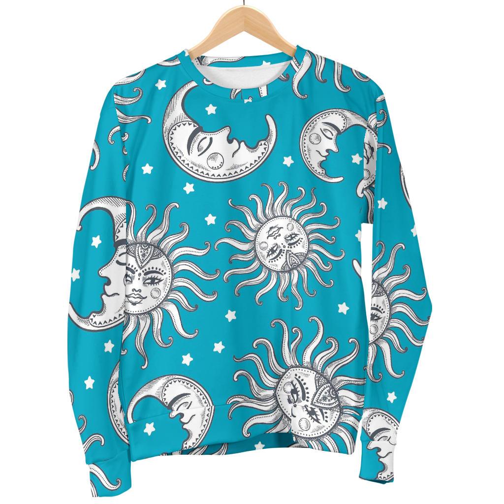 Sun Moon Blue Pattern Print Women's Sweatshirt-grizzshop