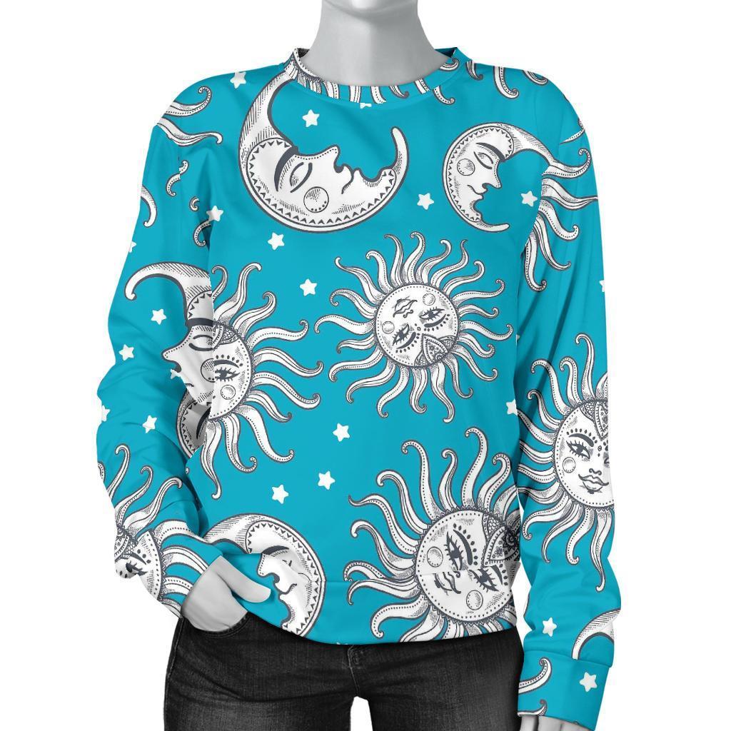 Sun Moon Blue Pattern Print Women's Sweatshirt-grizzshop