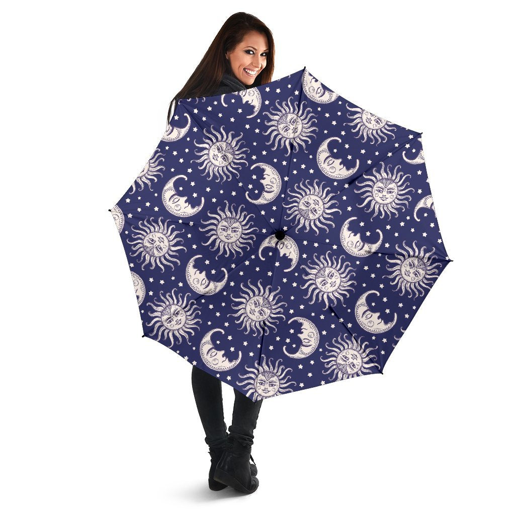 Sun Moon Celestial Pattern Print Automatic Foldable Umbrella-grizzshop