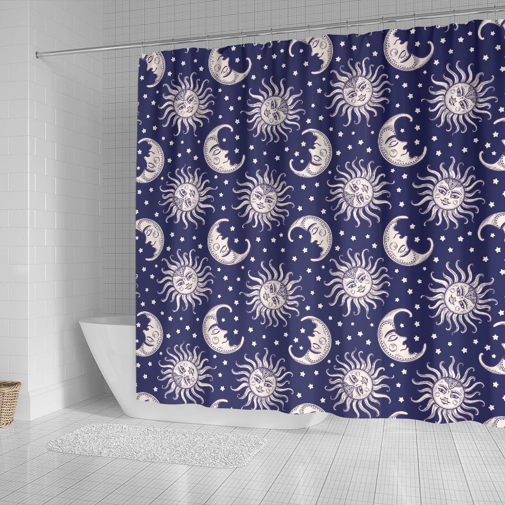 Sun Moon Celestial Pattern Print Bathroom Shower Curtain-grizzshop