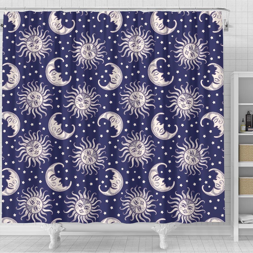 Sun Moon Celestial Pattern Print Bathroom Shower Curtain-grizzshop