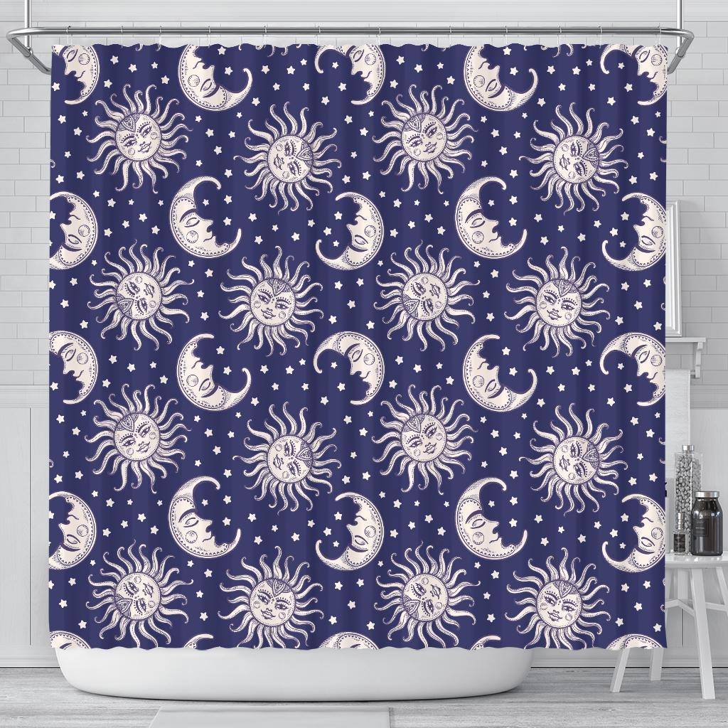 Sun Moon Celestial Pattern Print Bathroom Shower Curtain-grizzshop