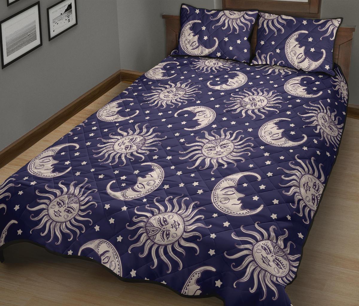 Sun Moon Celestial Pattern Print Bed Set Quilt-grizzshop