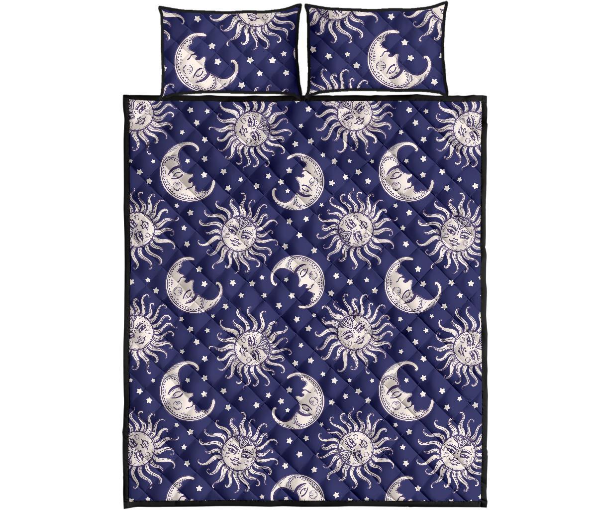 Sun Moon Celestial Pattern Print Bed Set Quilt-grizzshop