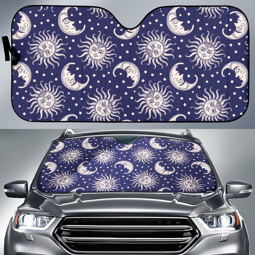 Sun Moon Celestial Pattern Print Car Sun Shade-grizzshop