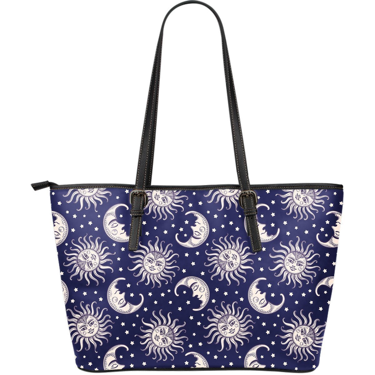 Sun Moon Celestial Pattern Print Leather Tote Bag-grizzshop