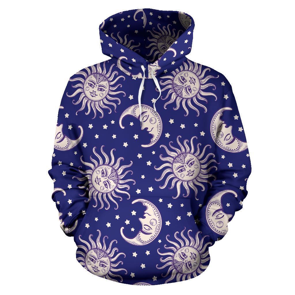 Sun Moon Celestial Pattern Print Men Women Pullover Hoodie-grizzshop