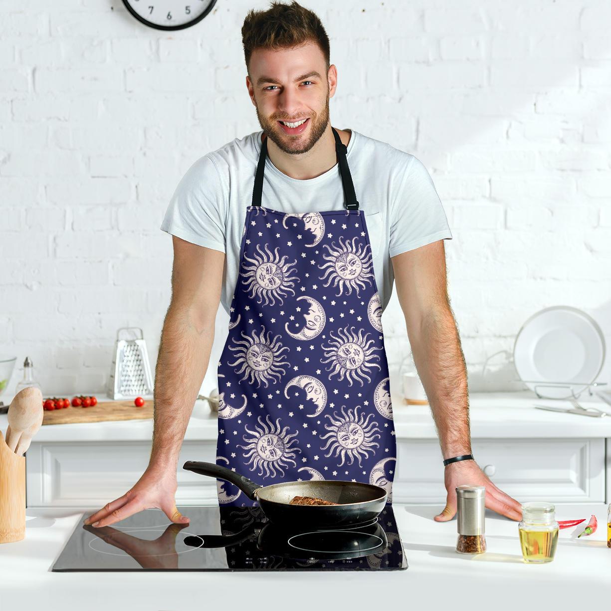 Sun Moon Celestial Pattern Print Men's Apron-grizzshop