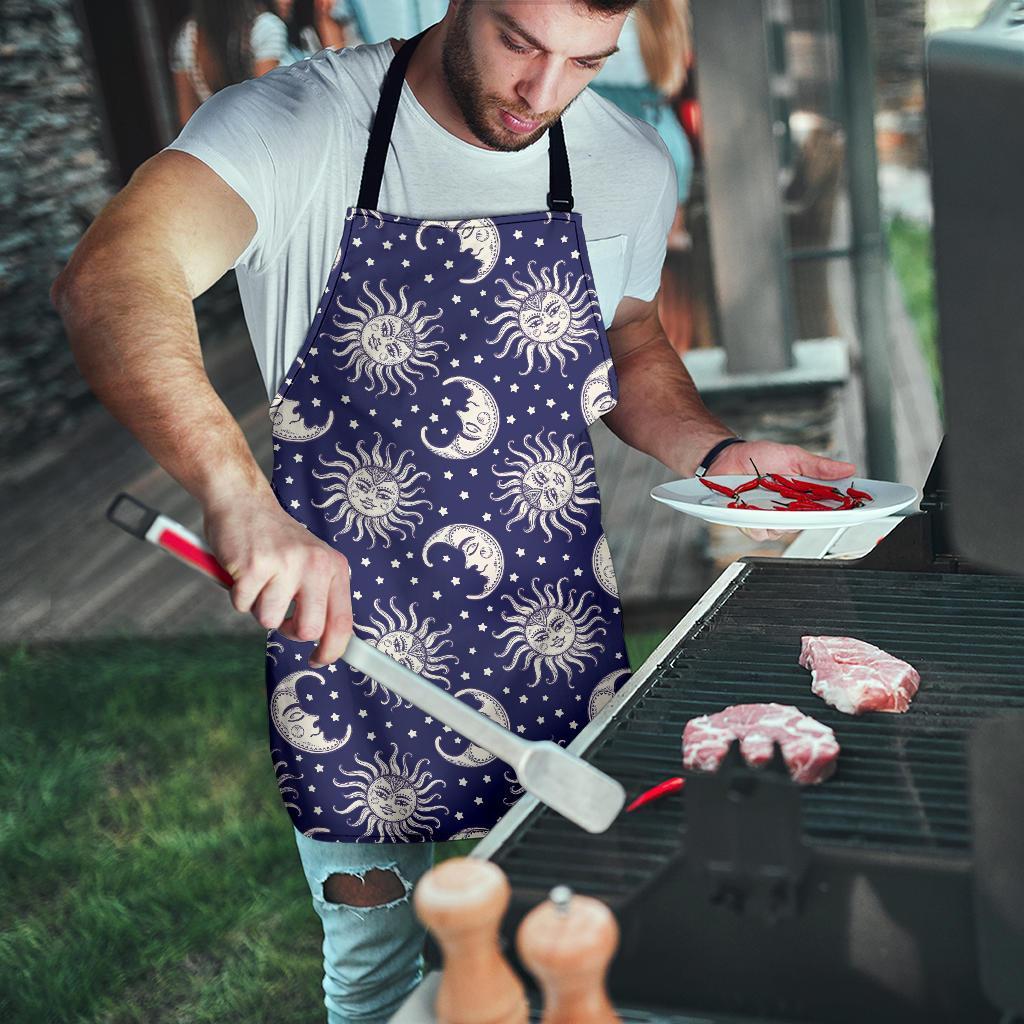 Sun Moon Celestial Pattern Print Men's Apron-grizzshop