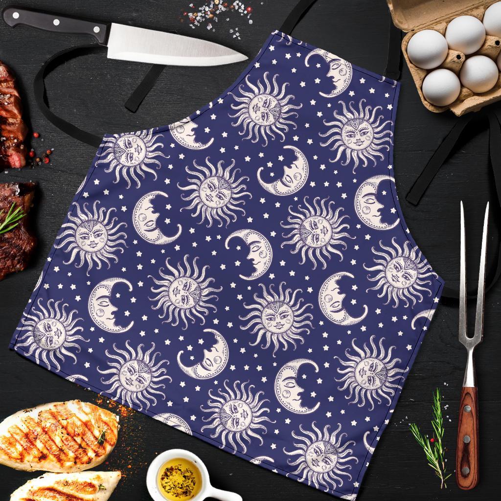 Sun Moon Celestial Pattern Print Men's Apron-grizzshop