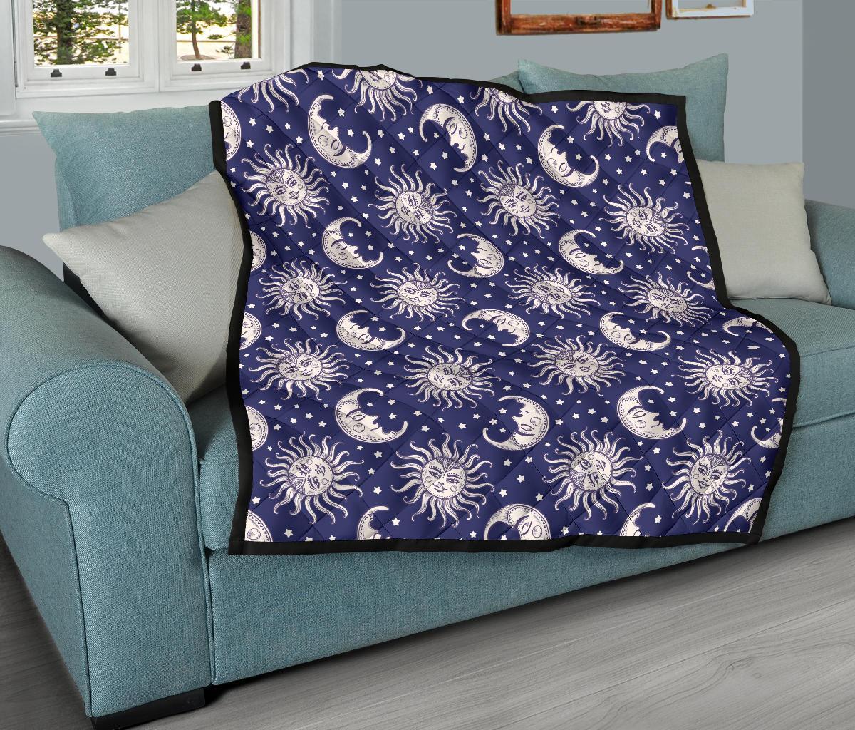 Sun Moon Celestial Pattern Print Quilt-grizzshop