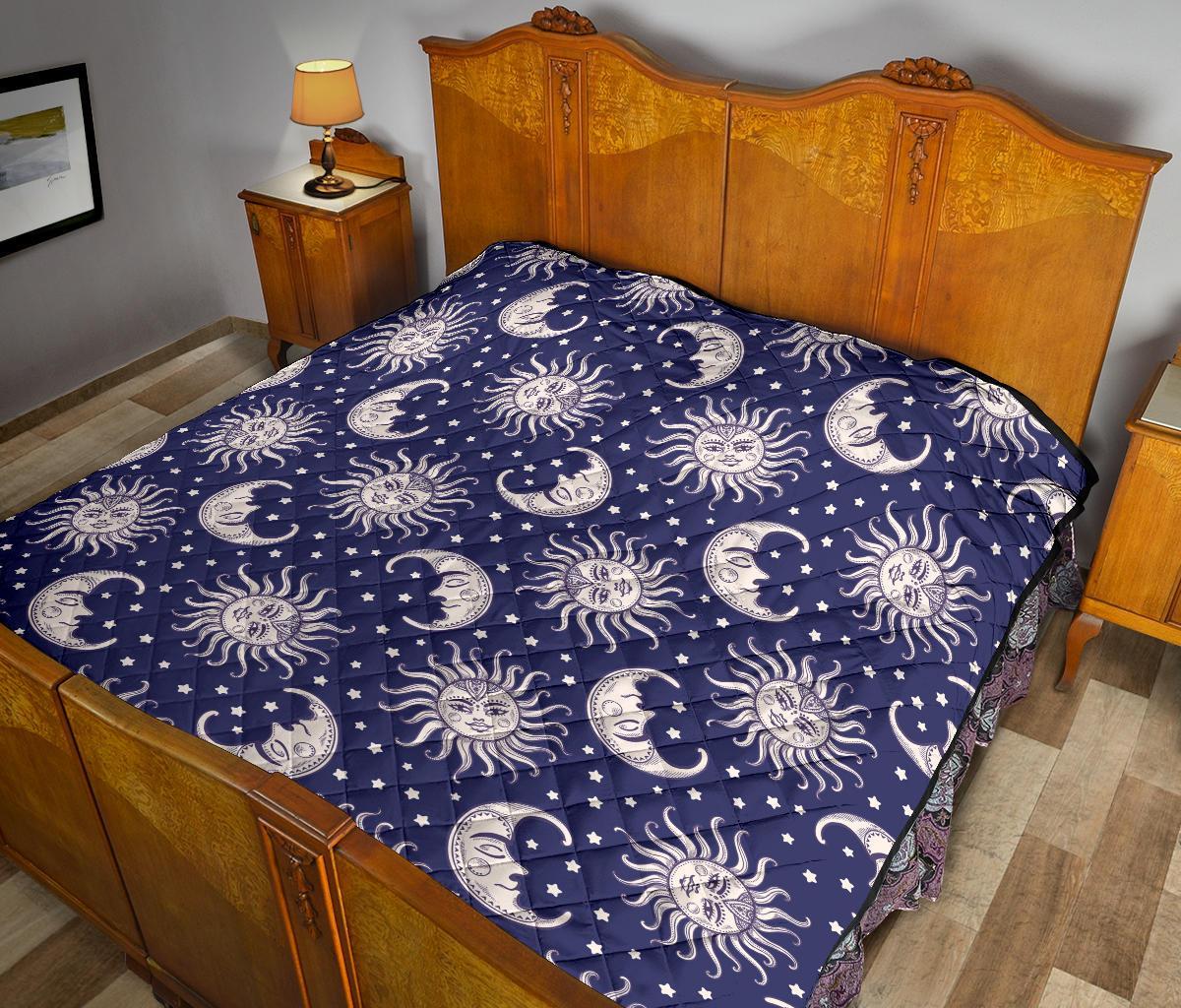 Sun Moon Celestial Pattern Print Quilt-grizzshop