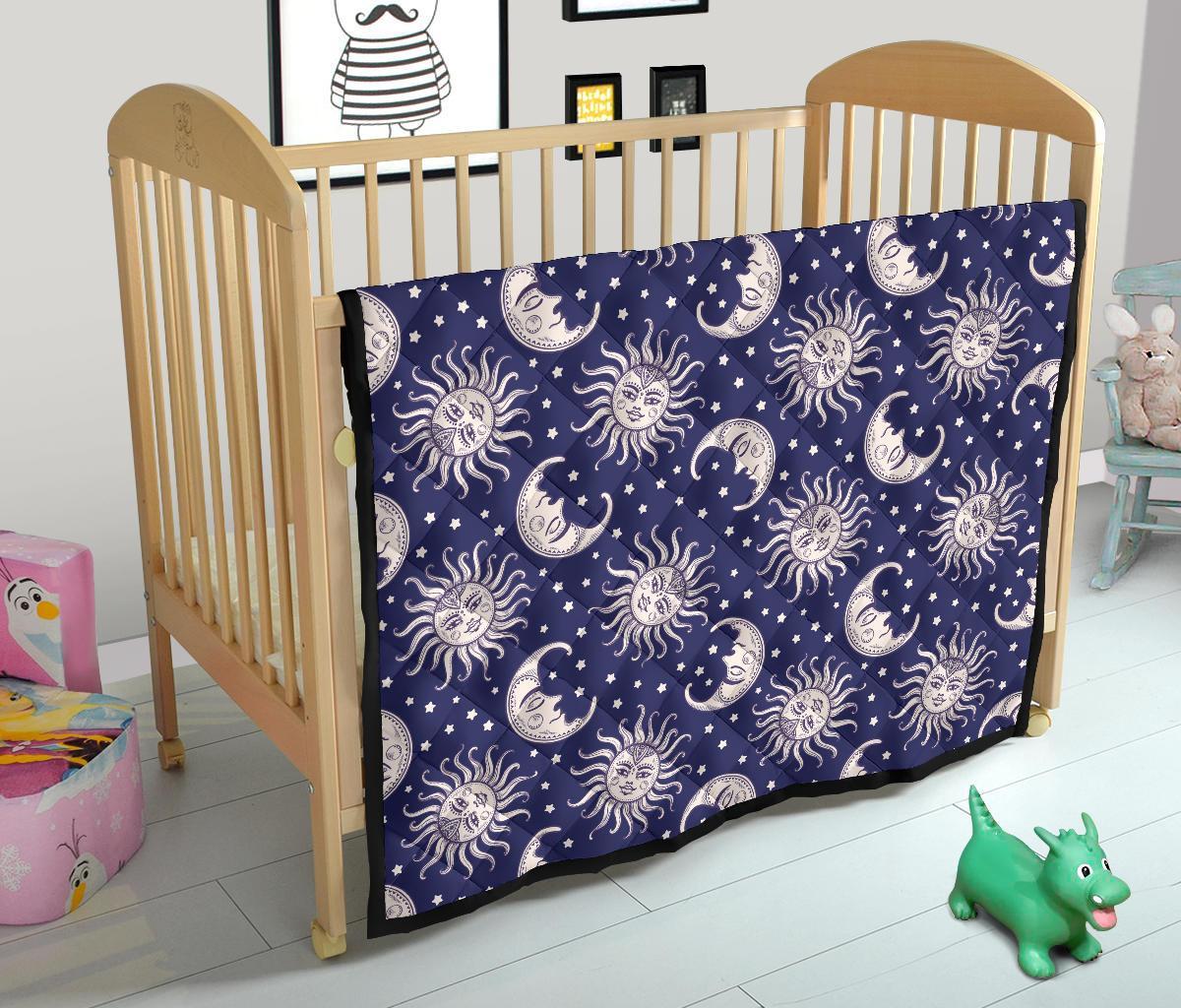 Sun Moon Celestial Pattern Print Quilt-grizzshop