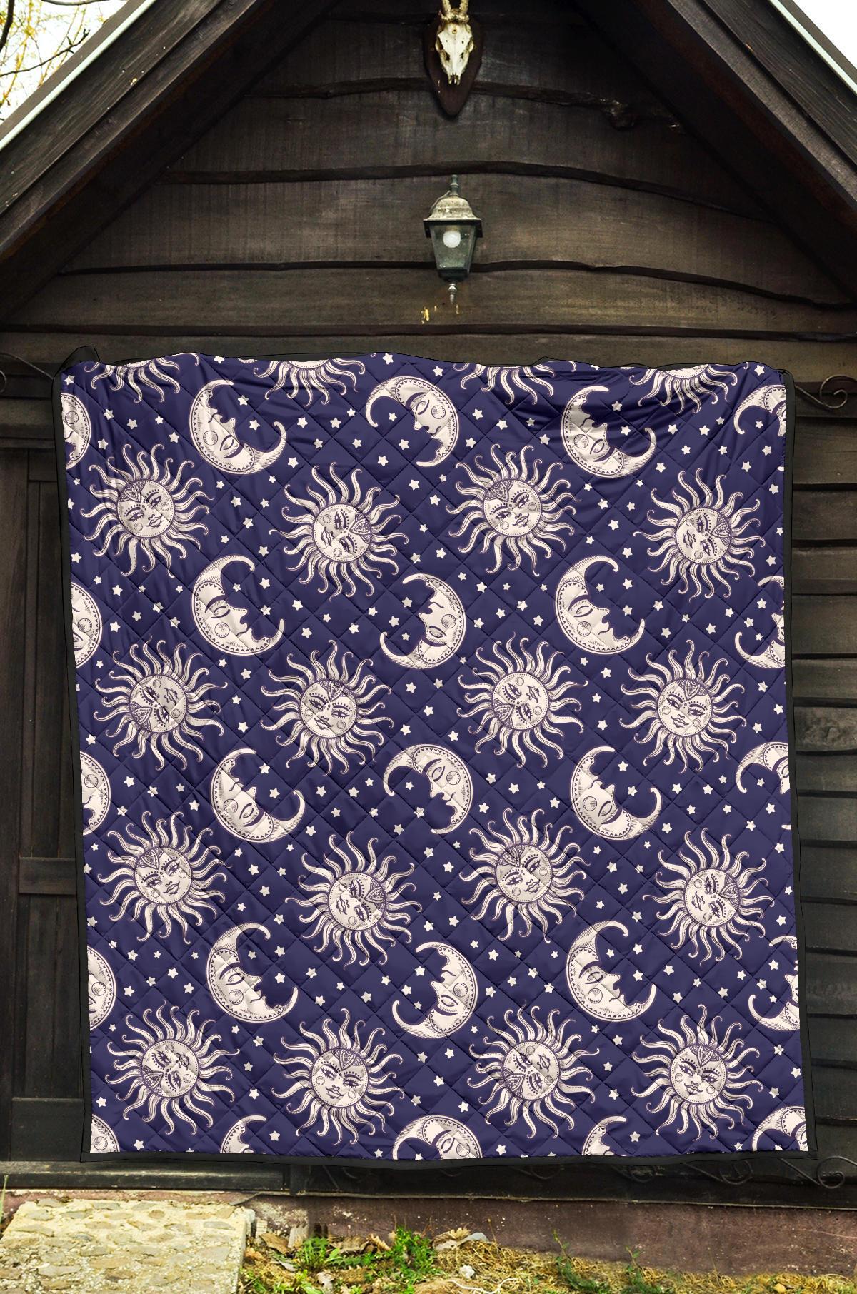 Sun Moon Celestial Pattern Print Quilt-grizzshop