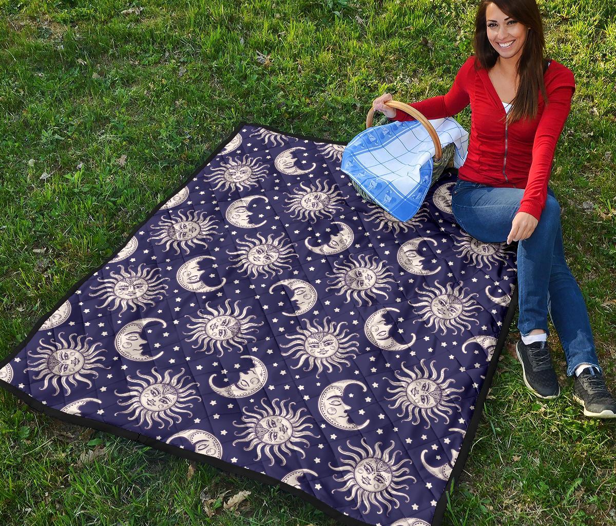 Sun Moon Celestial Pattern Print Quilt-grizzshop