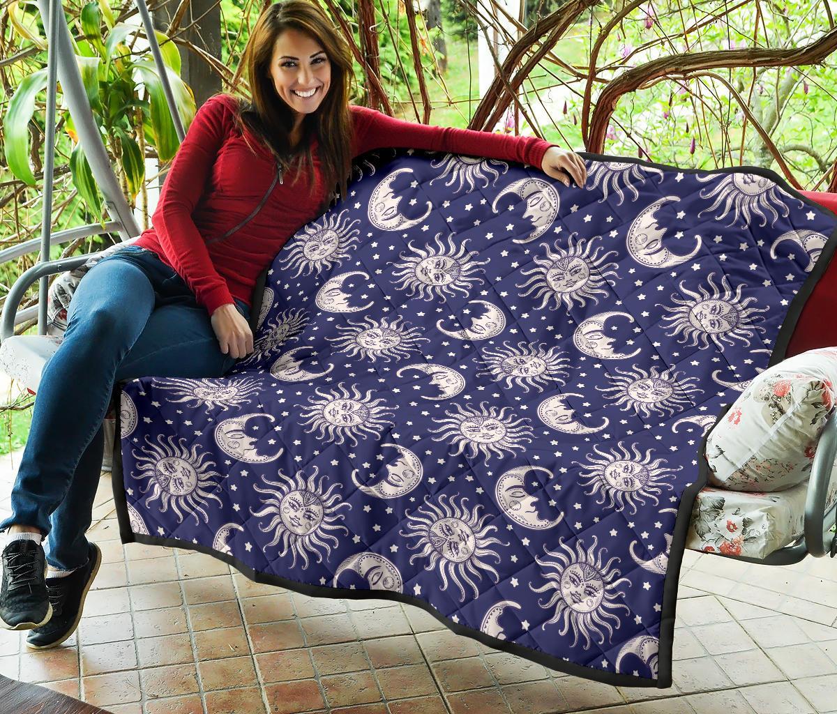 Sun Moon Celestial Pattern Print Quilt-grizzshop