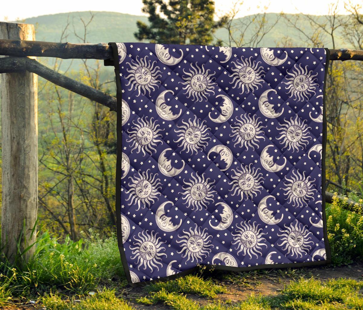 Sun Moon Celestial Pattern Print Quilt-grizzshop