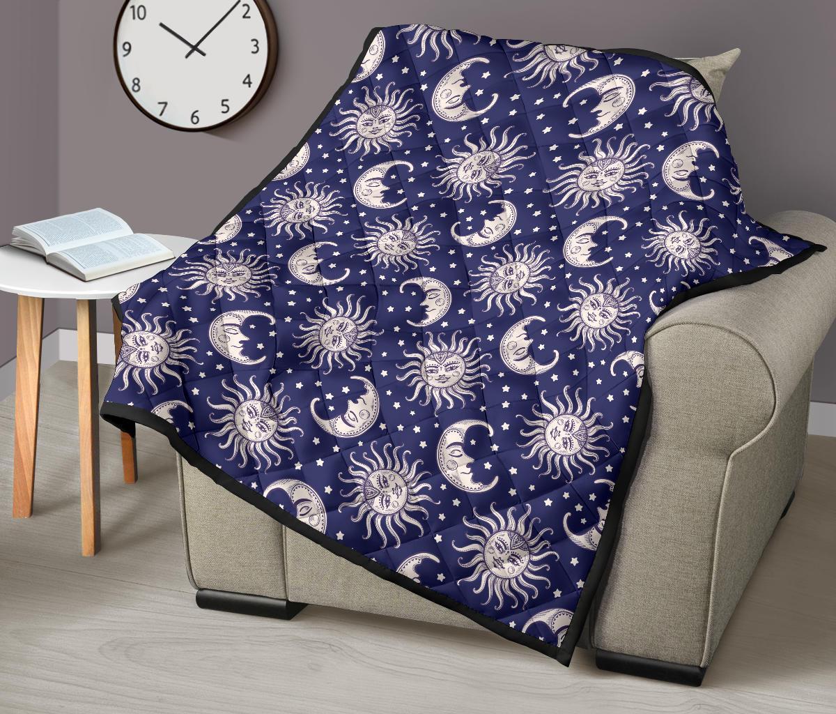 Sun Moon Celestial Pattern Print Quilt-grizzshop