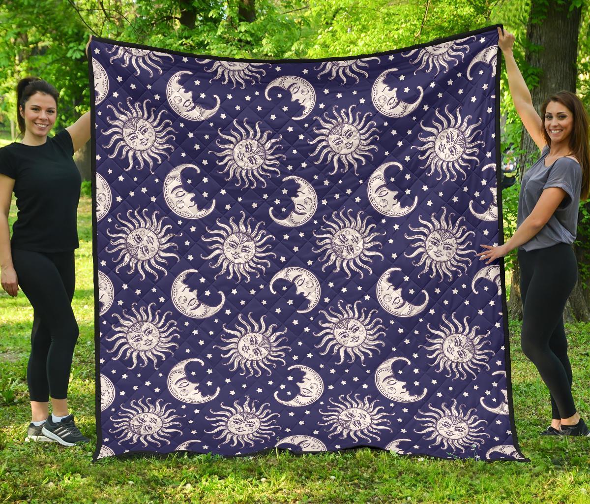 Sun Moon Celestial Pattern Print Quilt-grizzshop