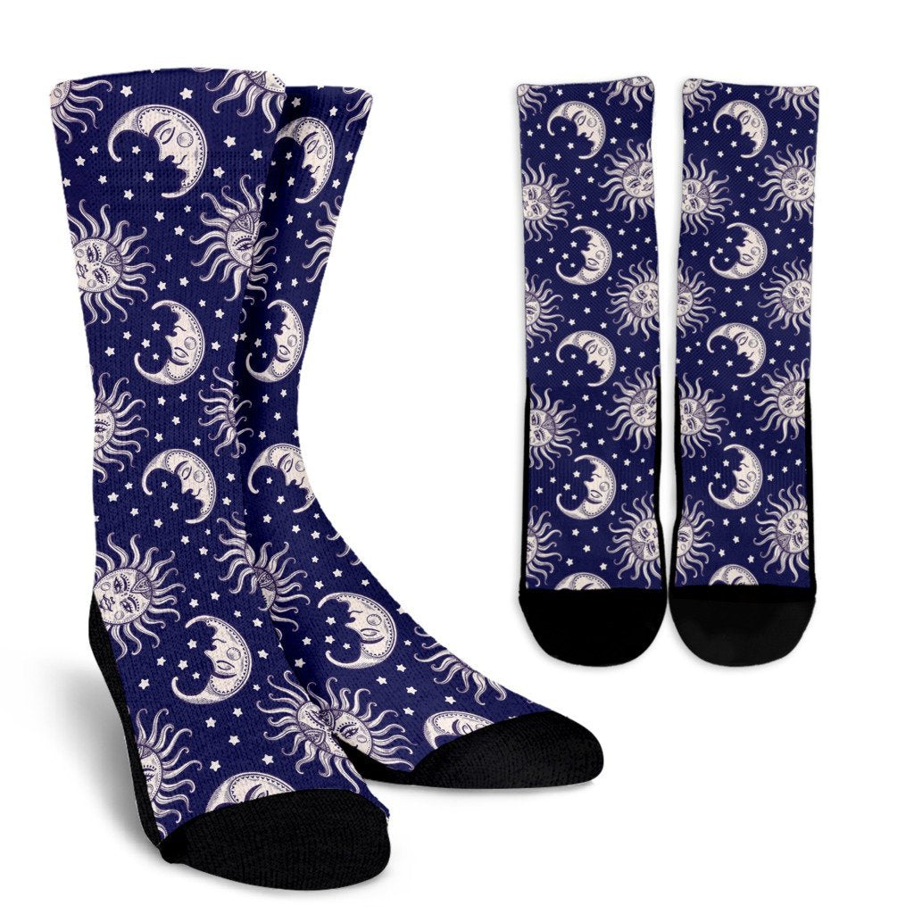 Sun Moon Celestial Pattern Print Unisex Crew Socks-grizzshop