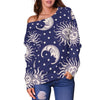 Sun Moon Celestial Pattern Print Women Off Shoulder Sweatshirt-grizzshop