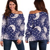 Sun Moon Celestial Pattern Print Women Off Shoulder Sweatshirt-grizzshop