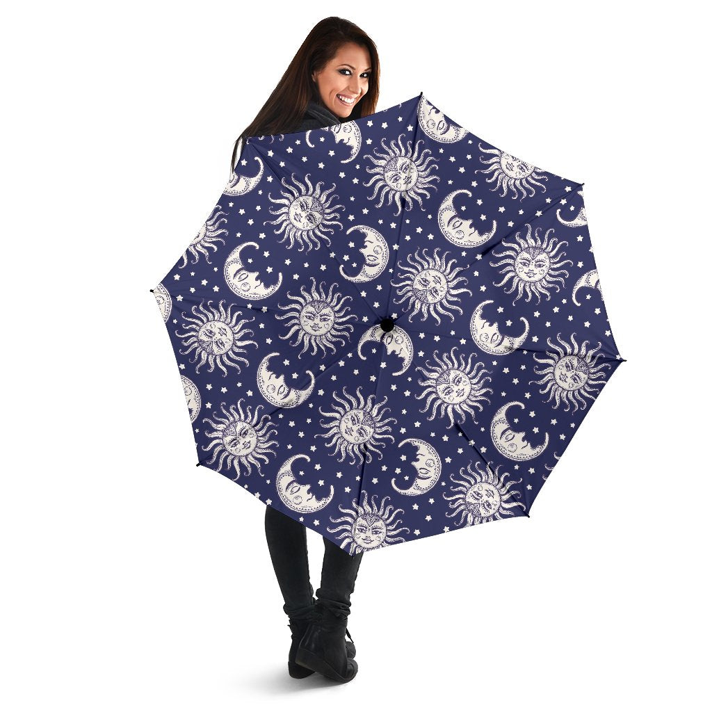 Sun Moon Pattern Print Automatic Foldable Umbrella-grizzshop