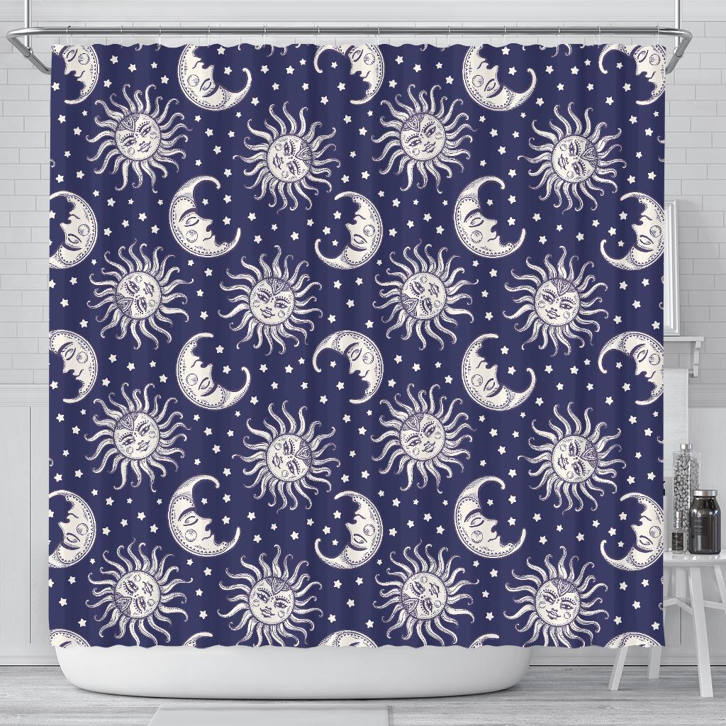 Sun Moon Pattern Print Bathroom Shower Curtain-grizzshop