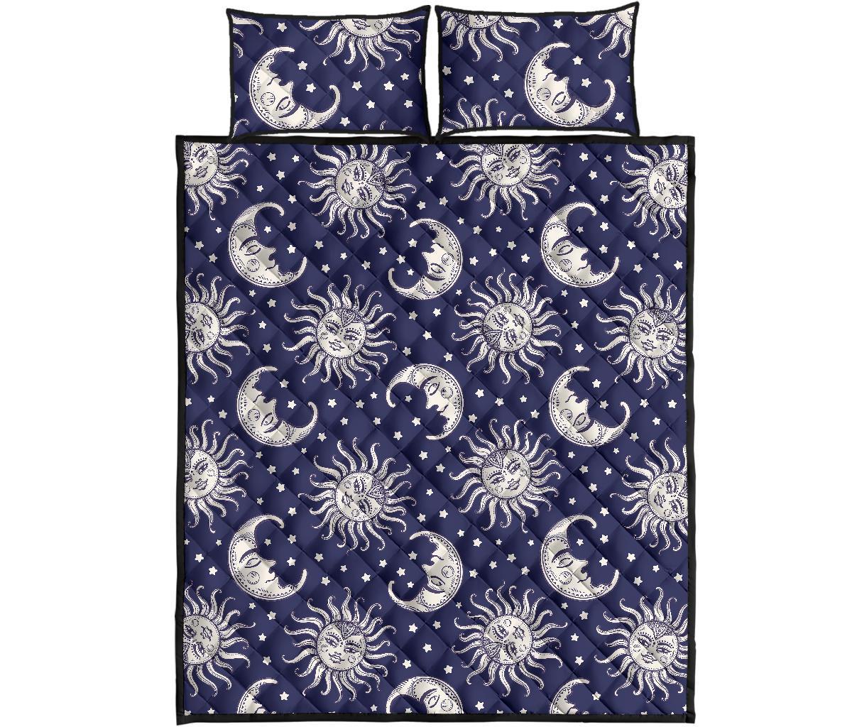 Sun Moon Pattern Print Bed Set Quilt-grizzshop