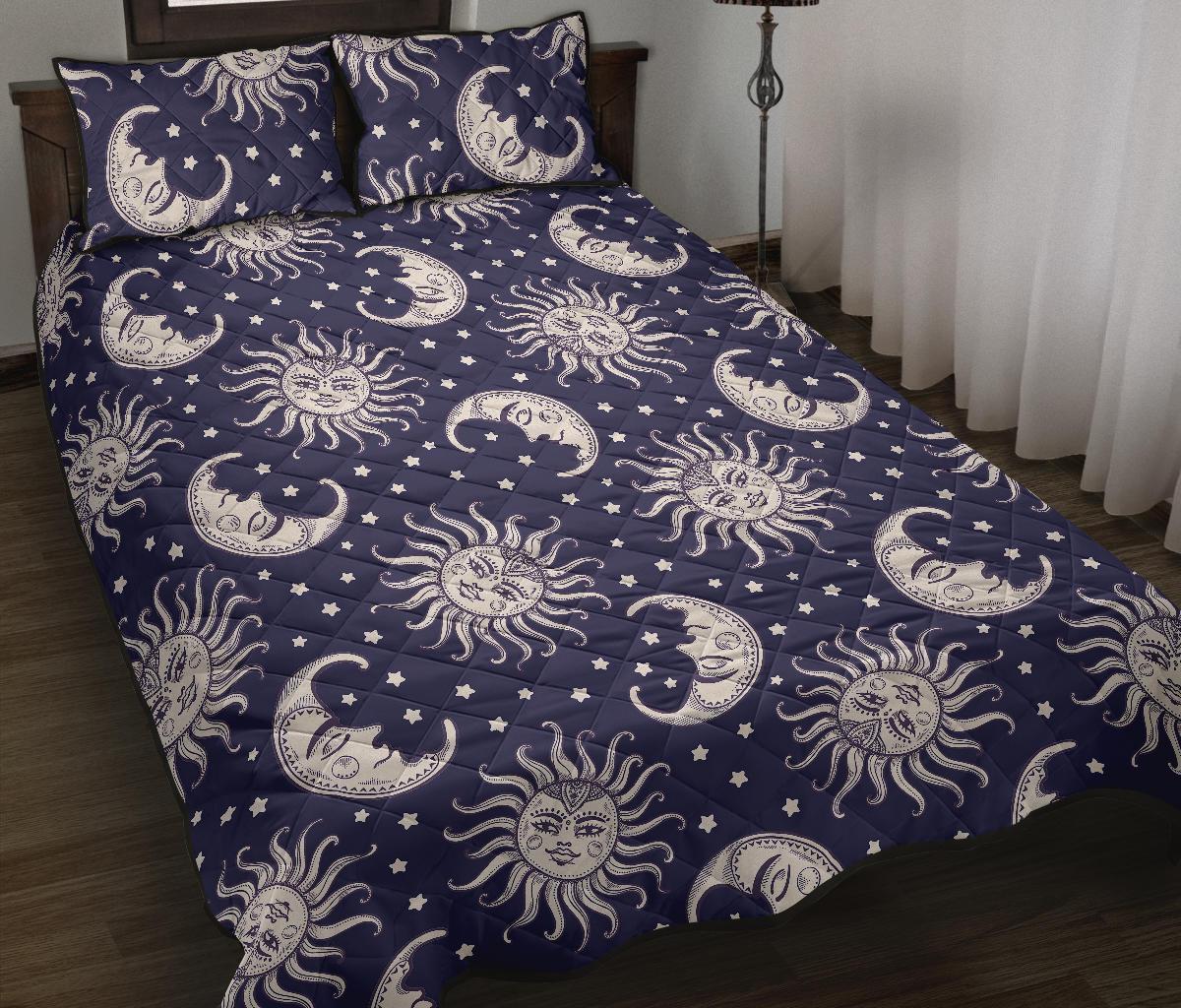 Sun Moon Pattern Print Bed Set Quilt-grizzshop