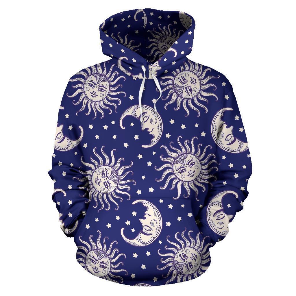 Sun Moon Pattern Print Men Women Pullover Hoodie-grizzshop