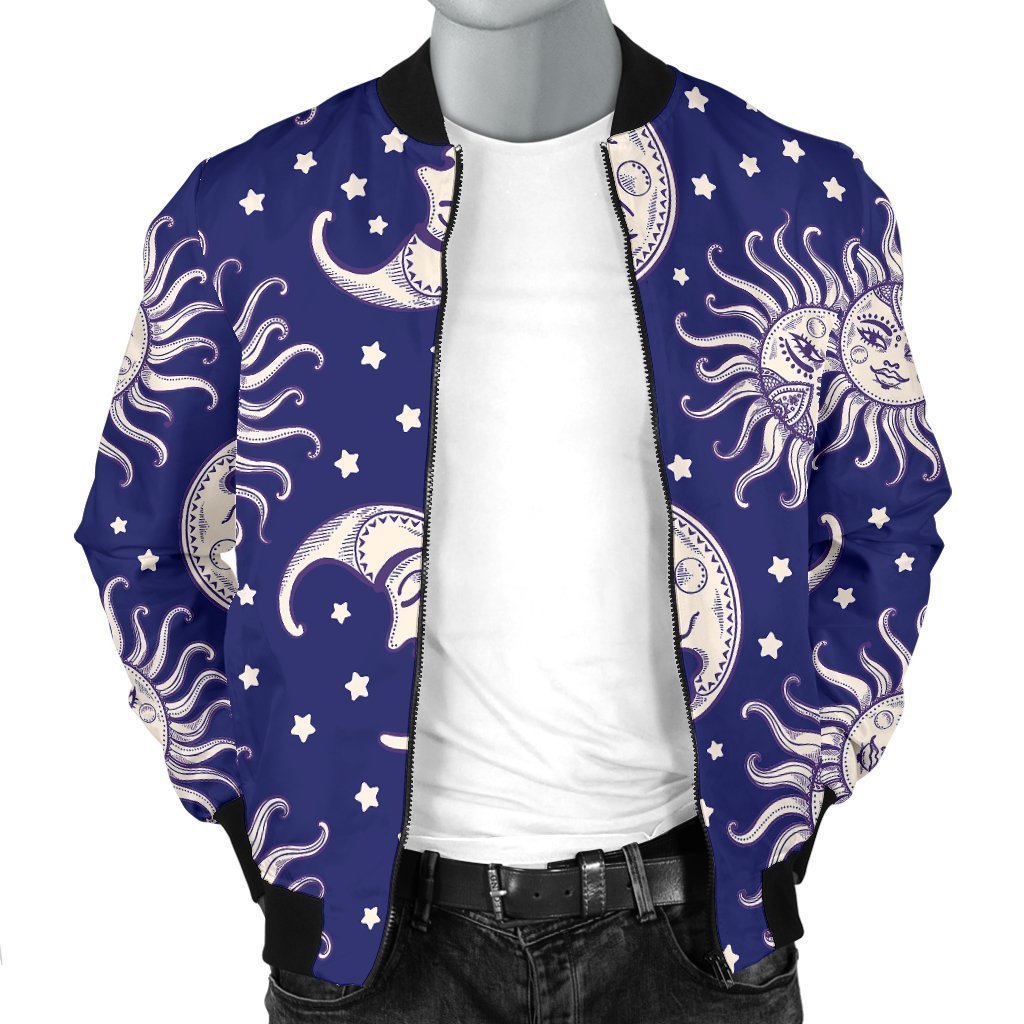 Sun Moon Pattern Print Men's Bomber Jacket-grizzshop