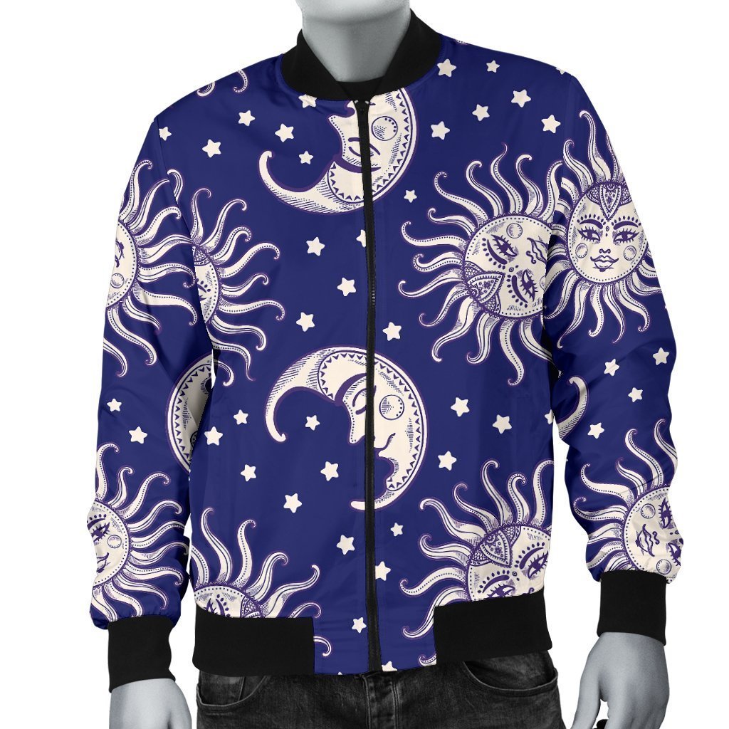 Sun Moon Pattern Print Men's Bomber Jacket-grizzshop